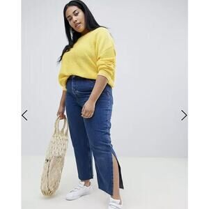 Asos Sz 30 Jeans Design Curve Recycled Florence Straight Leg Cut Off Side Splits